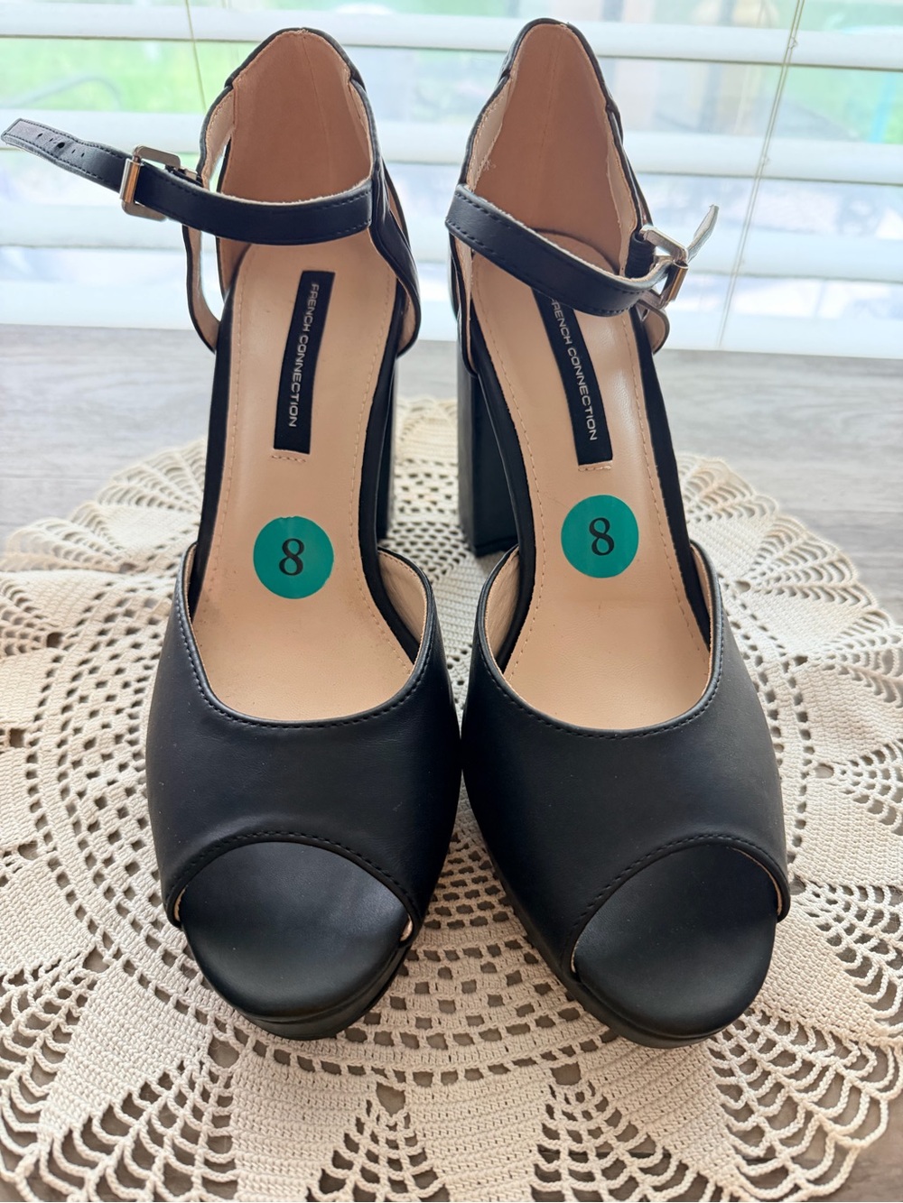 French Connection Black Platform Peep Toe Heels Size 8